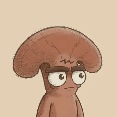 Remi, a reishi mushroom character who has not moved from the same stump in years.